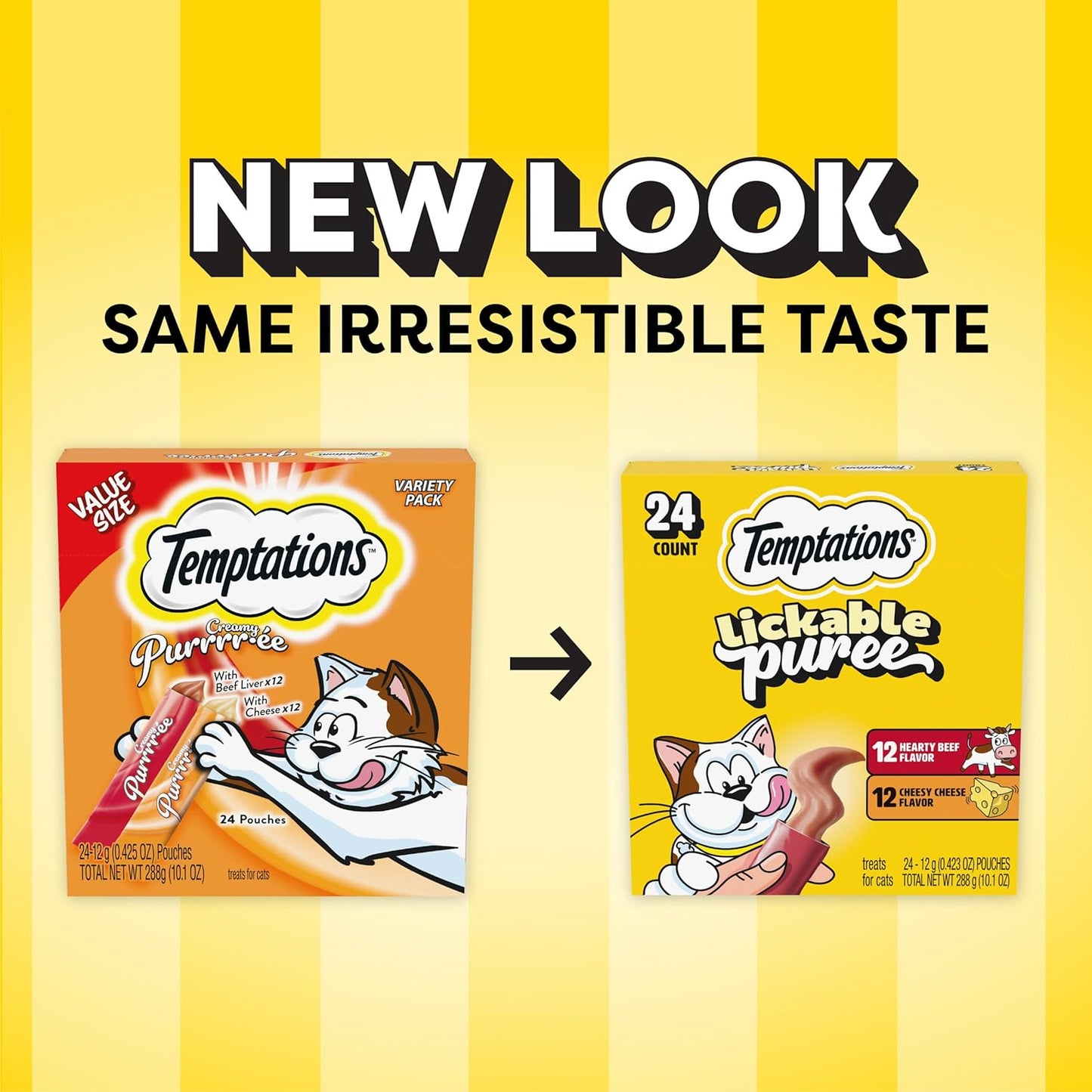 Creamy Puree Squeezable Lickable Cat Treats, Wet Cat Treats with Beef Liver and Cheese Variety Pack, 0.42 Oz. Tubes, 24 Count